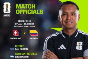 2026年世界杯1/8决赛瑞士对阵哥伦比亚比赛裁判：萨尔瓦多籍裁判伊万·巴顿执裁